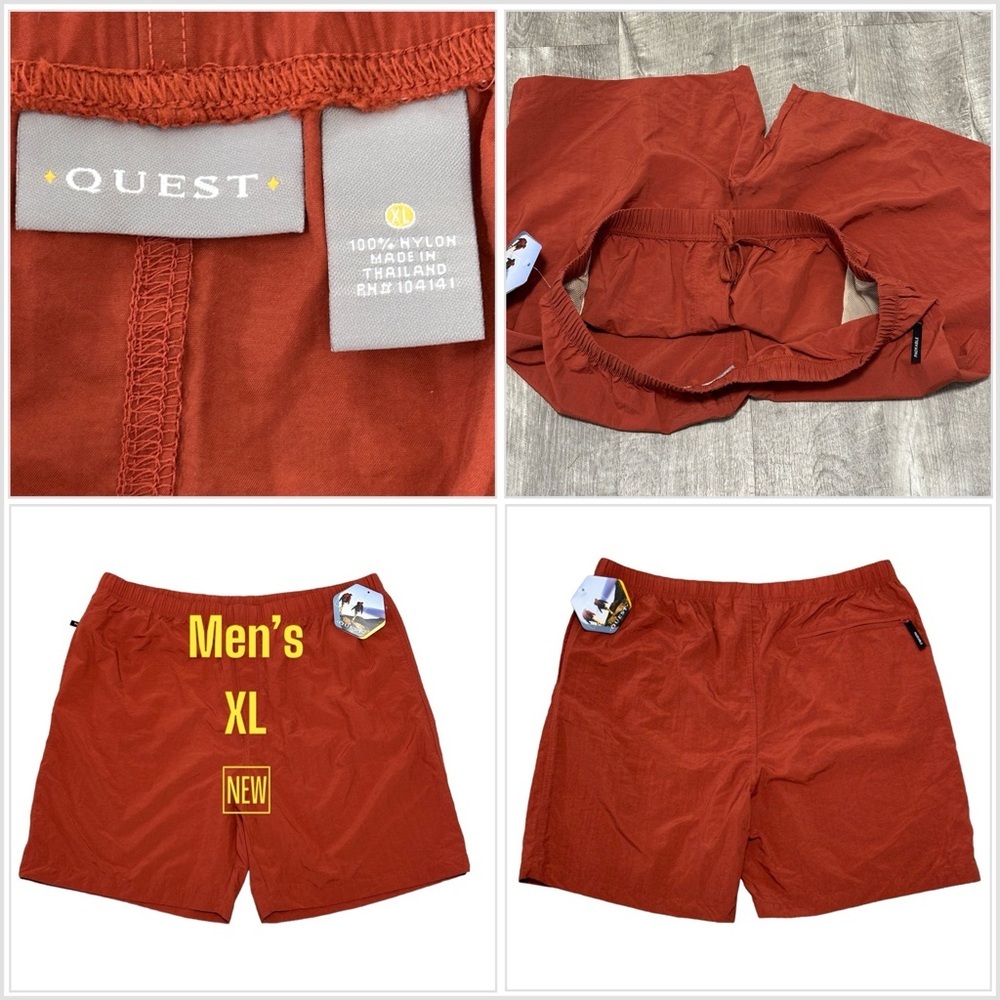 Men's Quest XL Shorts Athletic Rust Back Zipper Pocket Elastic Waist NWT